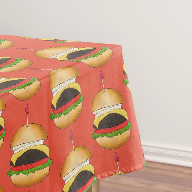 Cheese Burger Cheeseburger BBQ Barbecue Cookout  Tablecloth (In Situ)