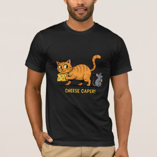 Cheese Caper – Funny Cat & Mouse Cartoon Design T-Shirt