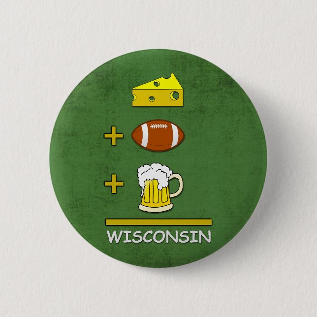 Cheese Football Beer Wisconsin Funny 2 Inch Round Button (Front)