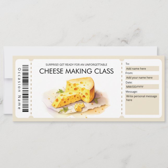 Cheese Making Class Gift Certificate Template (Front)