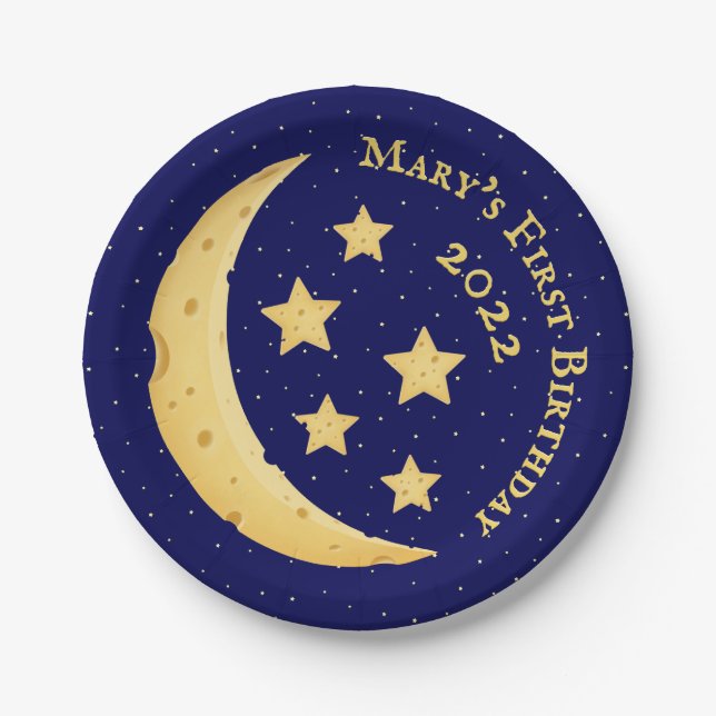 Cheese Moon and Stars Personalized Paper Plate (Front)