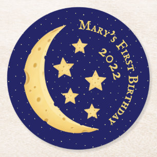 Cheese Moon and Stars Personalized Round Paper Coaster