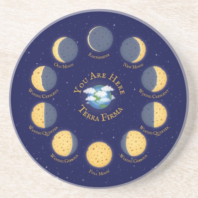 Cheese Moon Whimsical Lunar Phases Chart Astronomy Coaster (Front)