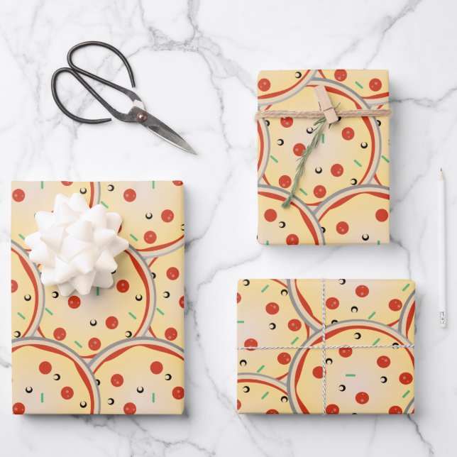 Cheese Pizza  Pepperoni Meat Pie Pattern Wrapping Paper Sheet (Front)