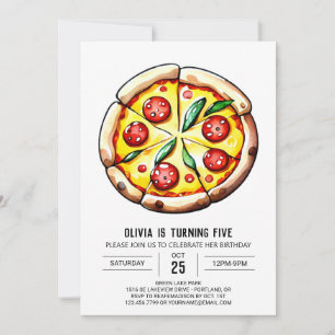Cheese Whimsical Pizza Birthday Invitation