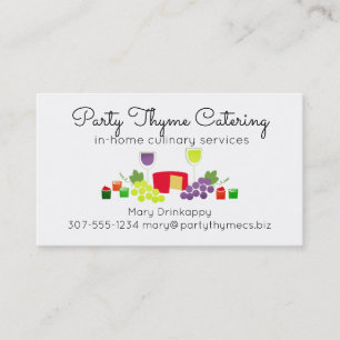 Cheese wine appetizers chef catering business card