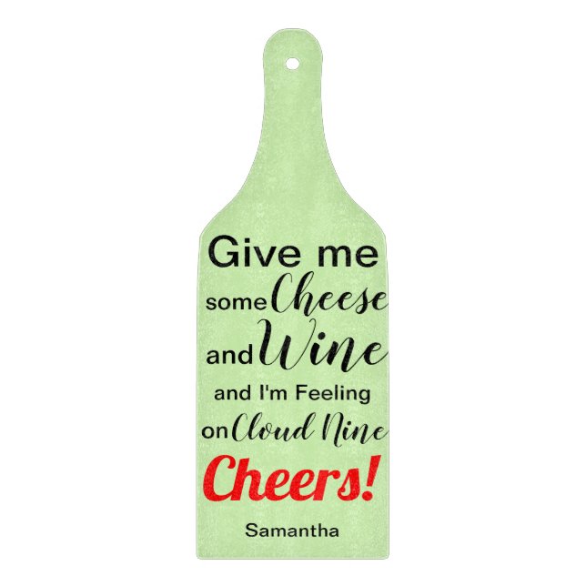 Cheese Wine Humour Green Glass Cutting Board (Front)
