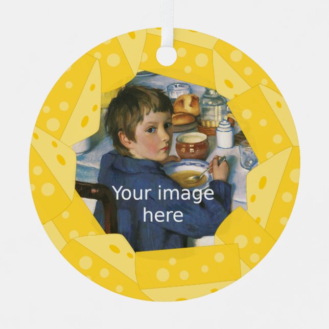 Cheese with Holes frame for your photo on Metal Ornament (Front)