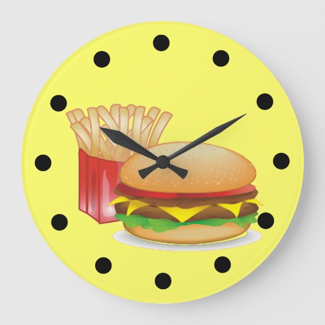 Cheeseburger and Fires Large Clock (Front)