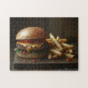 Cheeseburger and Garlic Fries Painting Jigsaw Puzzle