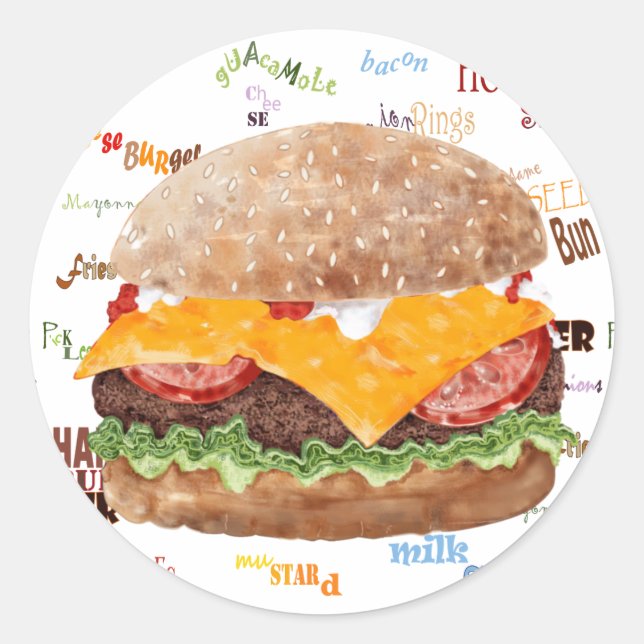 Cheeseburger BBQ Grill Fast Food Classic Round Sticker (Front)