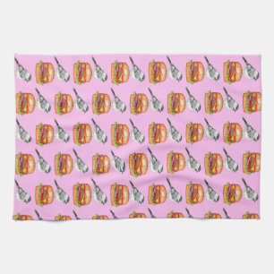 Cheeseburger Bird Black Capped Chickadee Pink Kitchen Towel