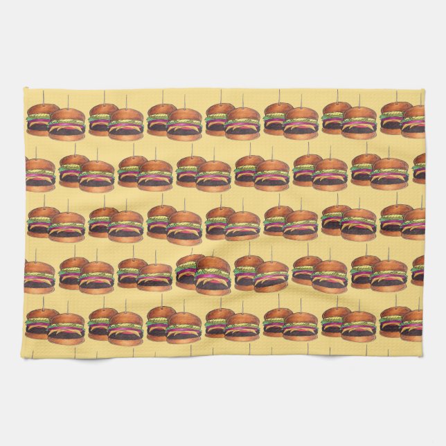 Cheeseburger Burger Hamburger Sliders Bar Pub Kitchen Towel (Horizontal)