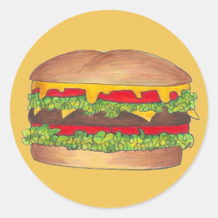 Cheeseburger Cheese Burger Hamburger Fast Food Bun Classic Round Sticker