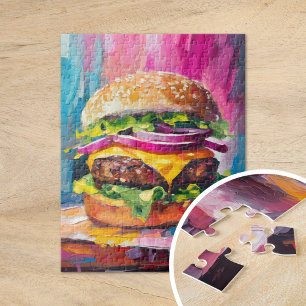 Cheeseburger Colourful Modern Abstract Art Jigsaw Puzzle
