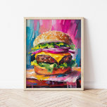 Cheeseburger Colourful Modern Abstract Art Poster<br><div class="desc">A fun and playful modern art painting of a giant loaded cheeseburger. The artwork is brought to life with textured, abstract brushstrokes in vibrant colours like pink, blue, and yellow. The bold use of colour and exaggerated scale give the cheeseburger an energetic, whimsical feel. This lively, imaginative piece blends pop...</div>