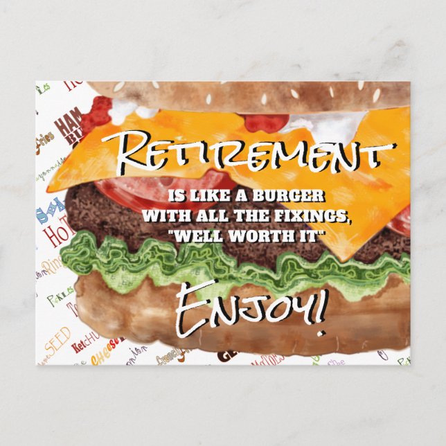 Cheeseburger Funny Retirement Postcard (Front)