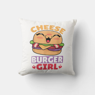 Cheeseburger Girl, Hamburger Women and Cheeseburge Throw Pillow