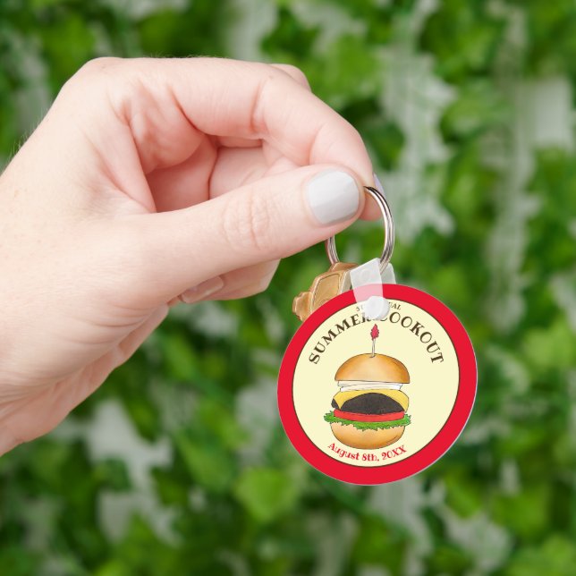 Cheeseburger Hamburger Burger Picnic Barbecue BBQ Keychain (Hand)