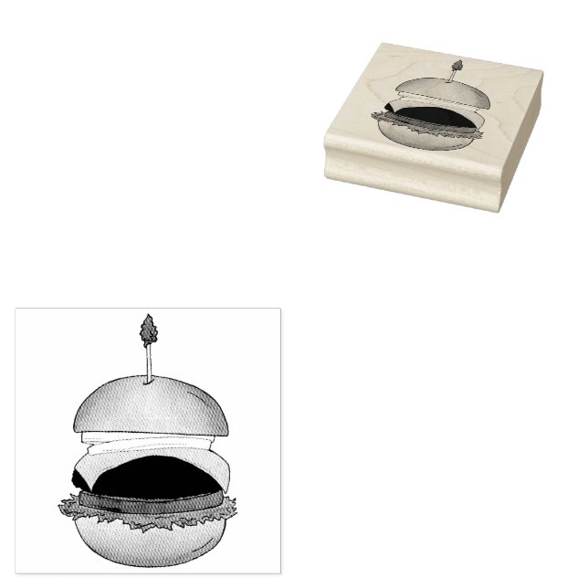 Cheeseburger Hamburger Cheese Burger Bun Rubber Stamp (Stamped)