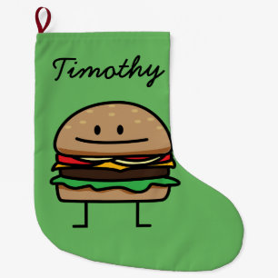 Cheeseburger Hamburger ground meat Beef cheese bun Large Christmas Stocking