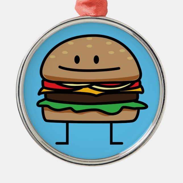 Cheeseburger Hamburger ground meat Beef cheese bun Metal Ornament (Front)
