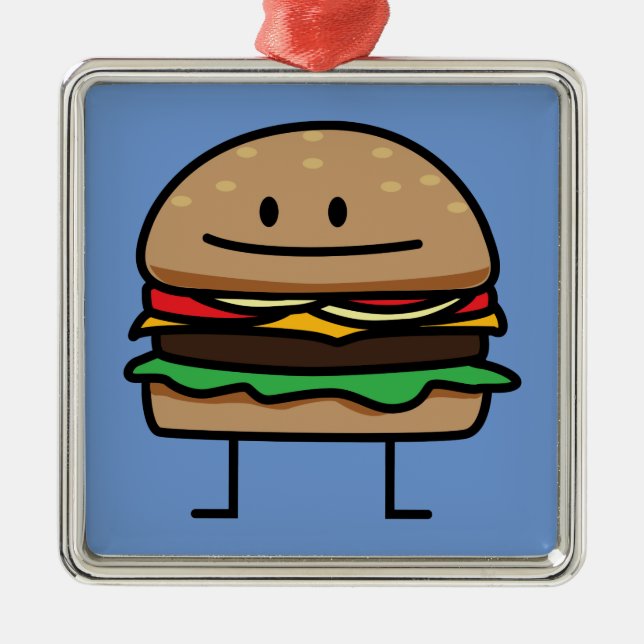 Cheeseburger Hamburger ground meat Beef cheese bun Metal Ornament (Front)