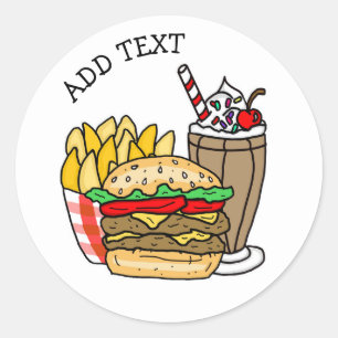 Cheeseburger, Milkshake and Fries  Classic Round S Sticker