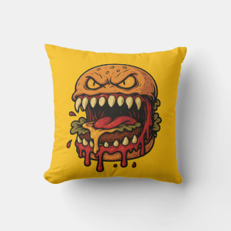 Cheeseburger Monster yellow Throw Pillow