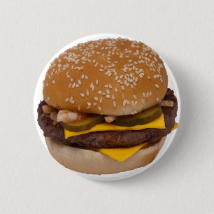 Cheeseburger On Sesame Seed Bun 2 Inch Round Button