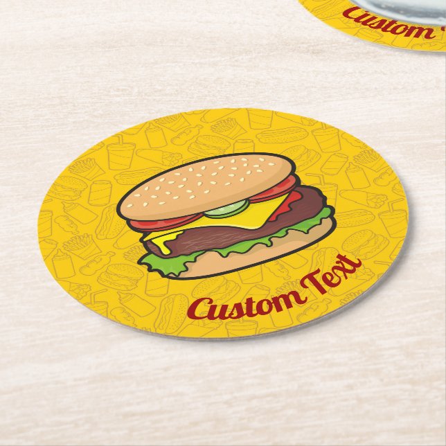 Cheeseburger Round Paper Coaster (Angled)