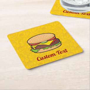 Cheeseburger Square Paper Coaster