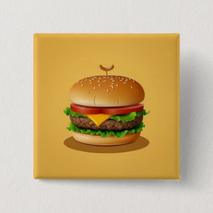 Cheeseburger with Yellow Background 2 Inch Square Button