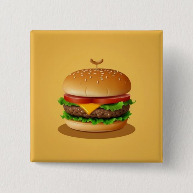 Cheeseburger with Yellow Background 2 Inch Square Button (Front)