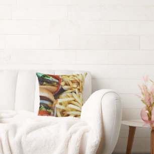 Cheeseburgers and Fries Throw Pillow