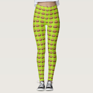 Cheeseburgers design on lime background leggings