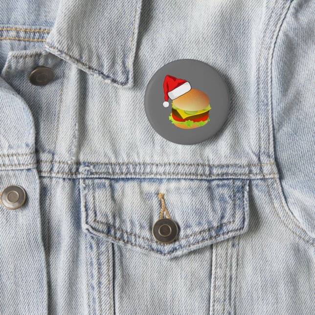 Cheeseburgers Hamburger Santa Hat Matching Xmas 2 Inch Round Button (In Situ)