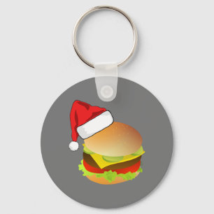 Cheeseburgers Hamburger Santa Hat Matching Xmas Keychain