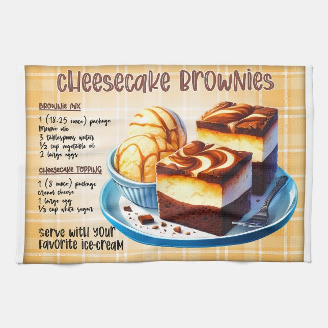 Cheesecake Brownies Recipe Kitchen Towel (Horizontal)
