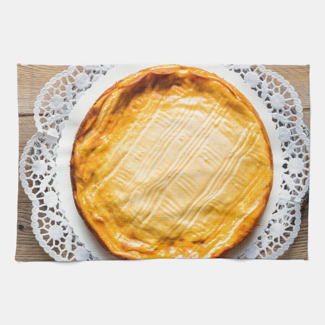 Cheesecake on rustic wood cake top. kitchen towel (Horizontal)