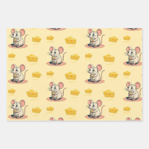 Cheesy Delights Wrapping Paper Flat Sheet Set of 3