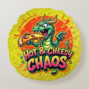 Cheesy Dragon Delight Round Pillow