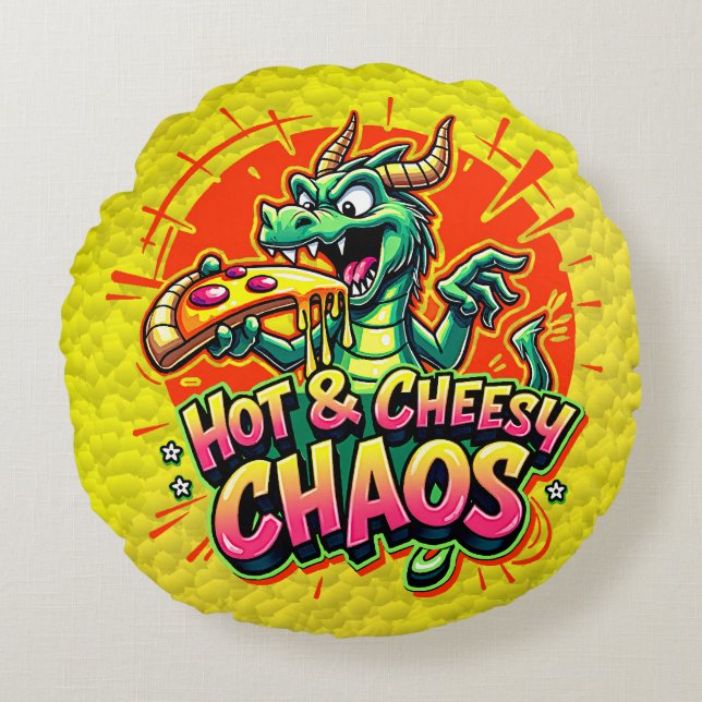 Cheesy Dragon Delight Round Pillow (Front)