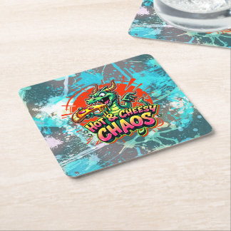 Cheesy Dragon Delight Square Paper Coaster