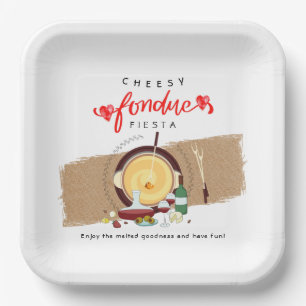 Cheesy Fondue Fiesta Hearts Pot Wine Fondue Party Paper Plate