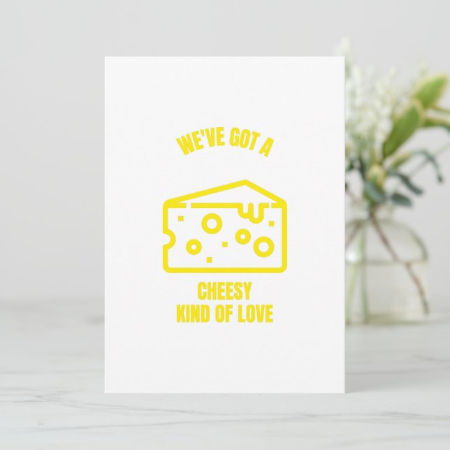 Cheesy kind of love funny cheese pun jokes invitation (Standing Front)