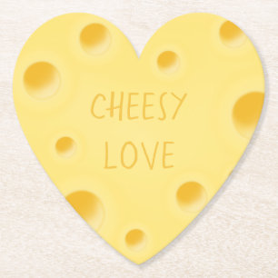 "Cheesy Love" Adorable Custom Swiss Cheese Heart Paper Coaster