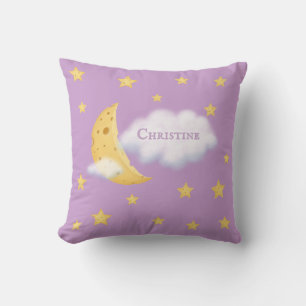 Cheesy Moon & Stars Personalized Adorable Lilac Throw Pillow