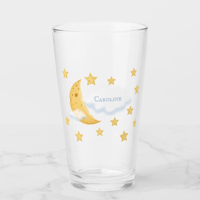 Cheesy Moon & Stars Personalized Fluffy Cloud Cute Glass (Front)