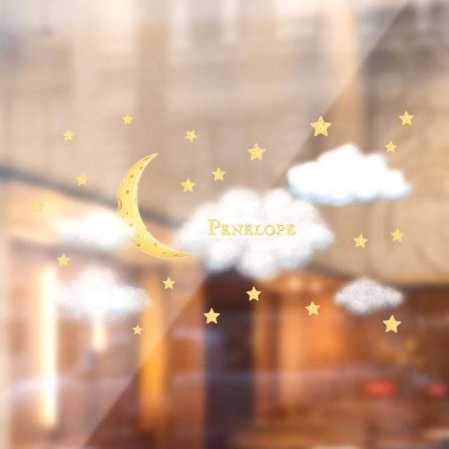 Cheesy Moon & Stars Personalized Fluffy Cloud Kids Window Cling (Sheet 2)